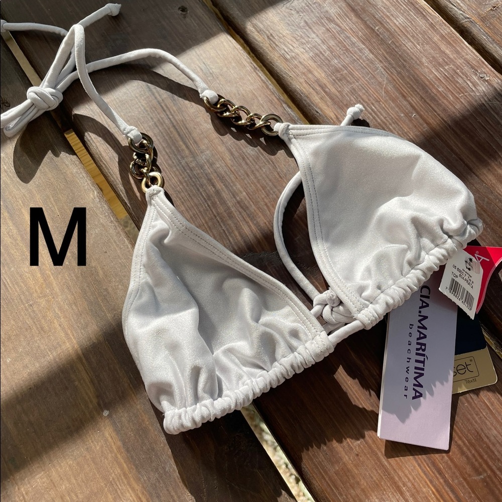 NWT Silver off white chain detail CIA.MARITIMA string halter top size M shine